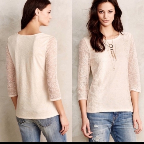 Sunday In Brooklyn Anthropologie Cream Lace Crochet Long Sleeve Boho Top - Picture 1 of 11